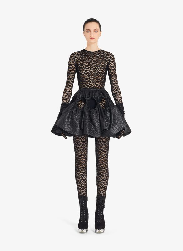 Alaïa Leopard Print Lace Leopard Jumpsuit In Black