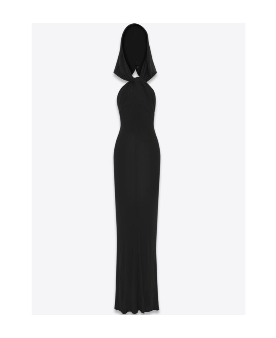 Saint Laurent Hooded Long Dress In Black