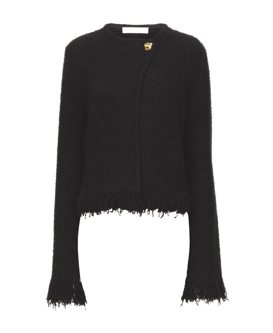 Chloé Veste Courte Ajustée Sans Col Femme Noir Taille L 50% Laine, 36% Soie, 8% Cachemire, 5% Polyamide, 1 In Black