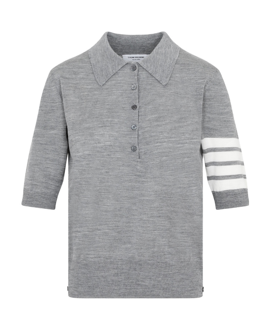 Thom Browne Ladies Light Grey Wool 4-bar Relaxed Polo Shirt