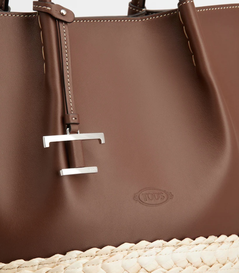 Tod's Raffia And Leather Shopper Bag With Spacious Interior In Brown, Natural Color