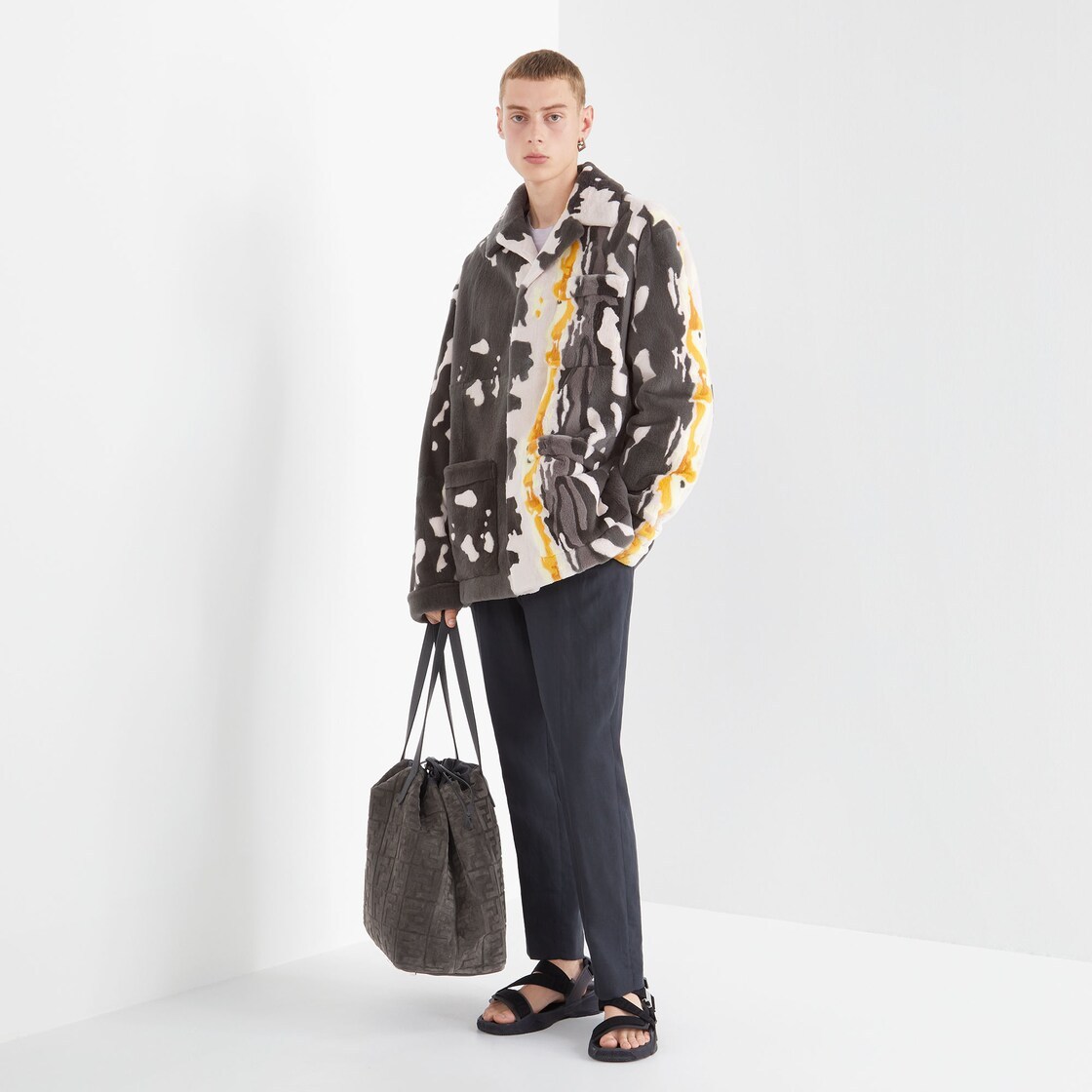 Fendi Ff Logo-embossed Tote Bag In Gray