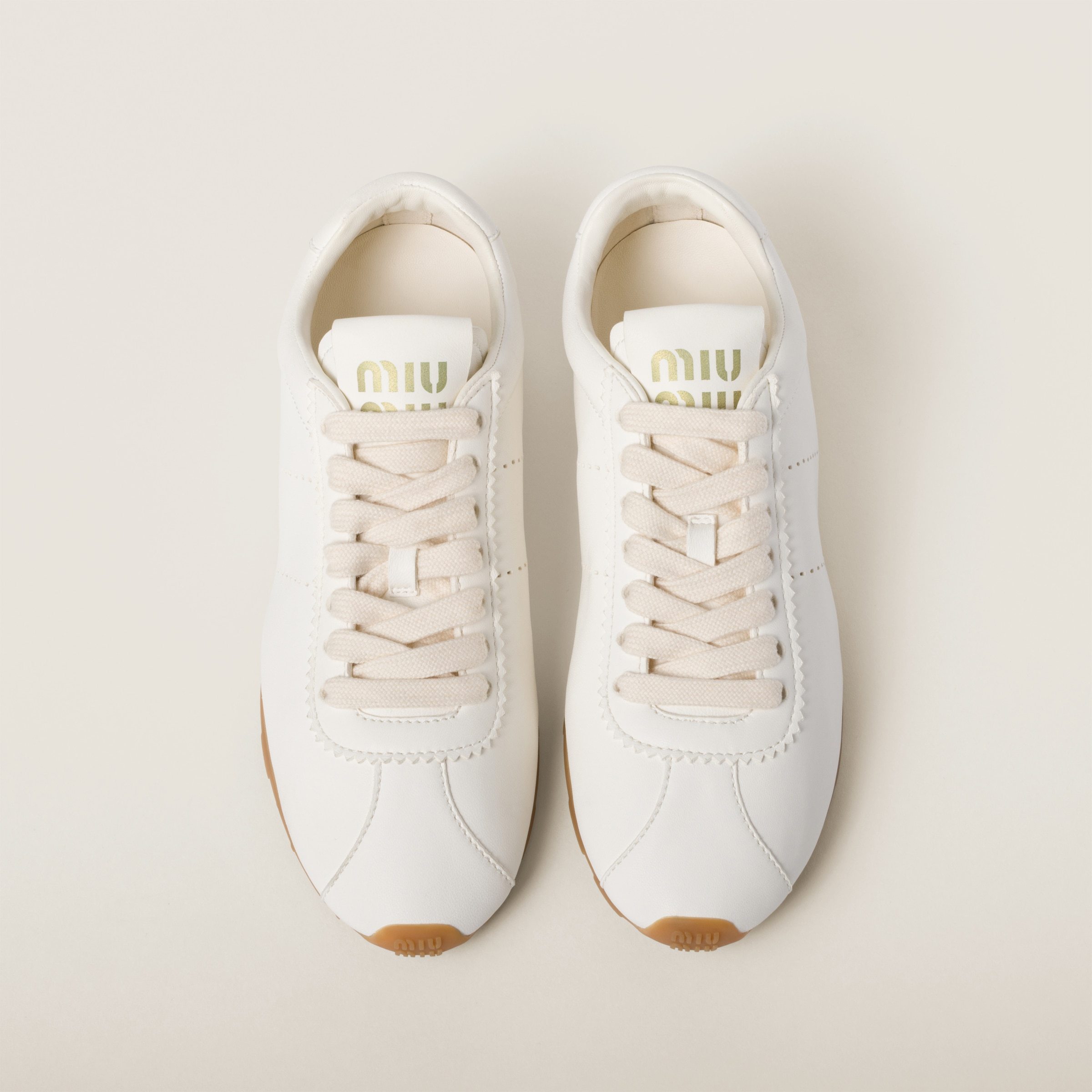 Miu Miu Leather Plume Low-top Sneakers Rubber Sole In White