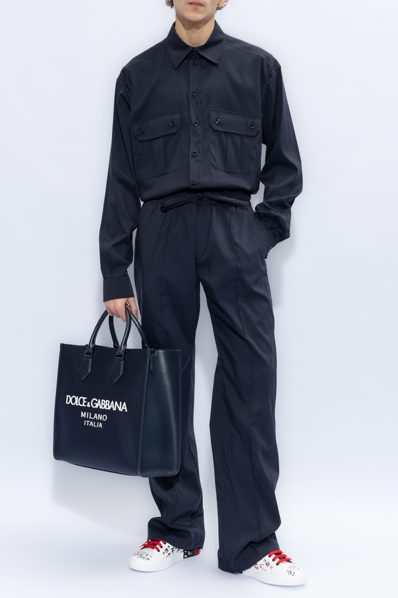 Dolce & Gabbana Logo-patch Long-sleeved Shirt In Black