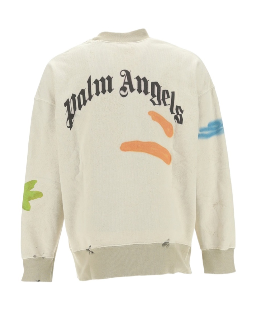 Palm Angels Sprayed Palm-print Cotton Sweatshirt In Nude