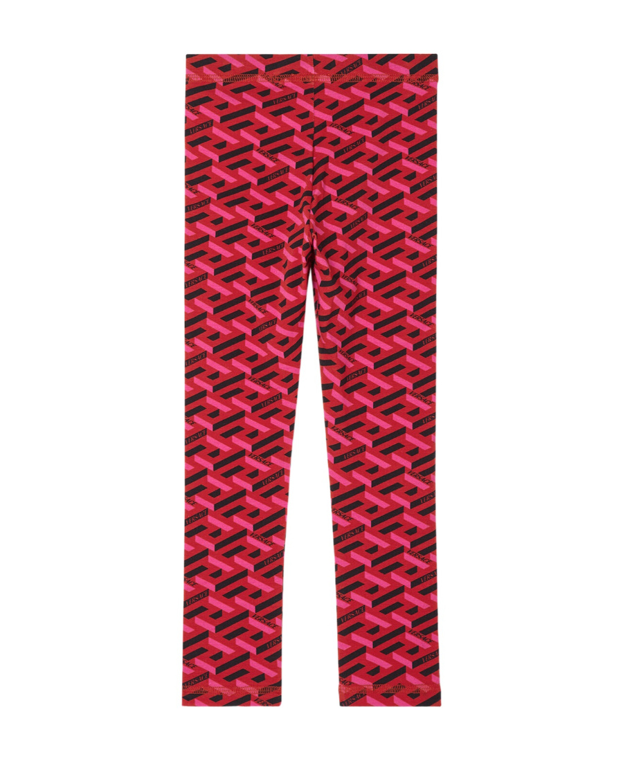 Versace Kids' La Greca Logo Stretch Cotton Leggings In Red