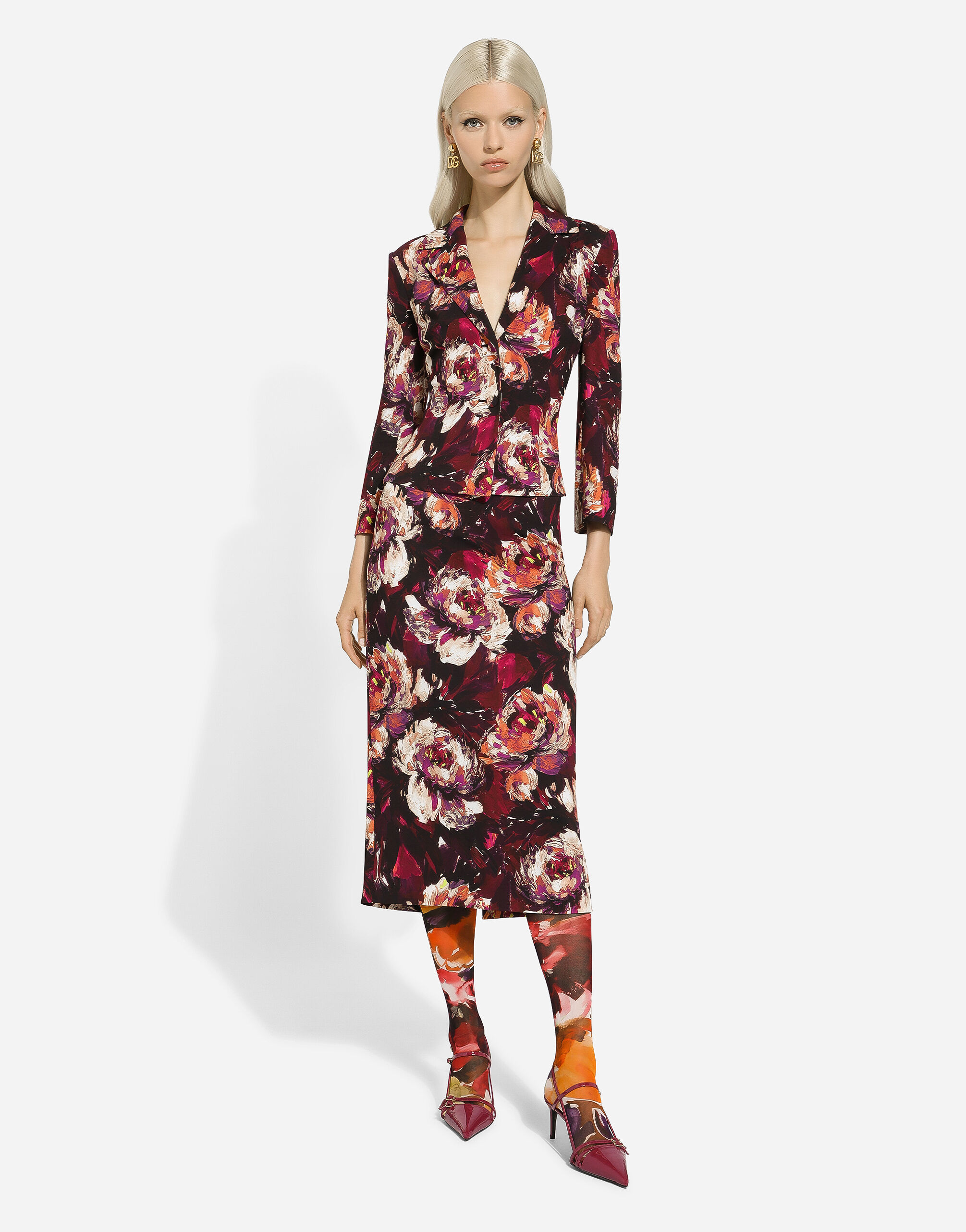 Dolce & Gabbana Floral-print Fitted-waistline Blazer In Multicolor