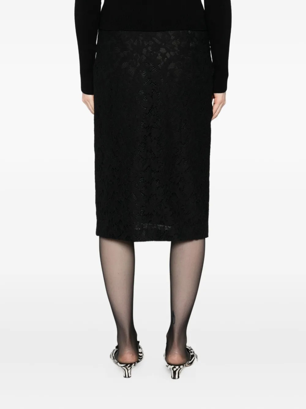 Blumarine Lace-floral Midi Skirt In Black