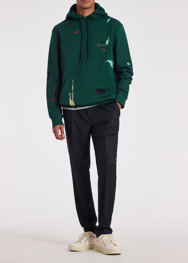 Paul Smith Embroidered Paint-splatter Cotton Hoodie In Green