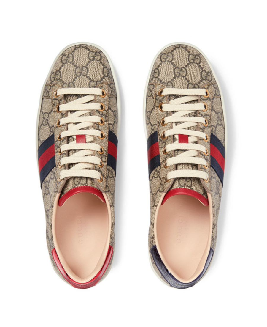 Gucci Ace Gg Supreme Metallic Watersnake-trimmed Logo-print Coated-canvas Sneakers In Multi