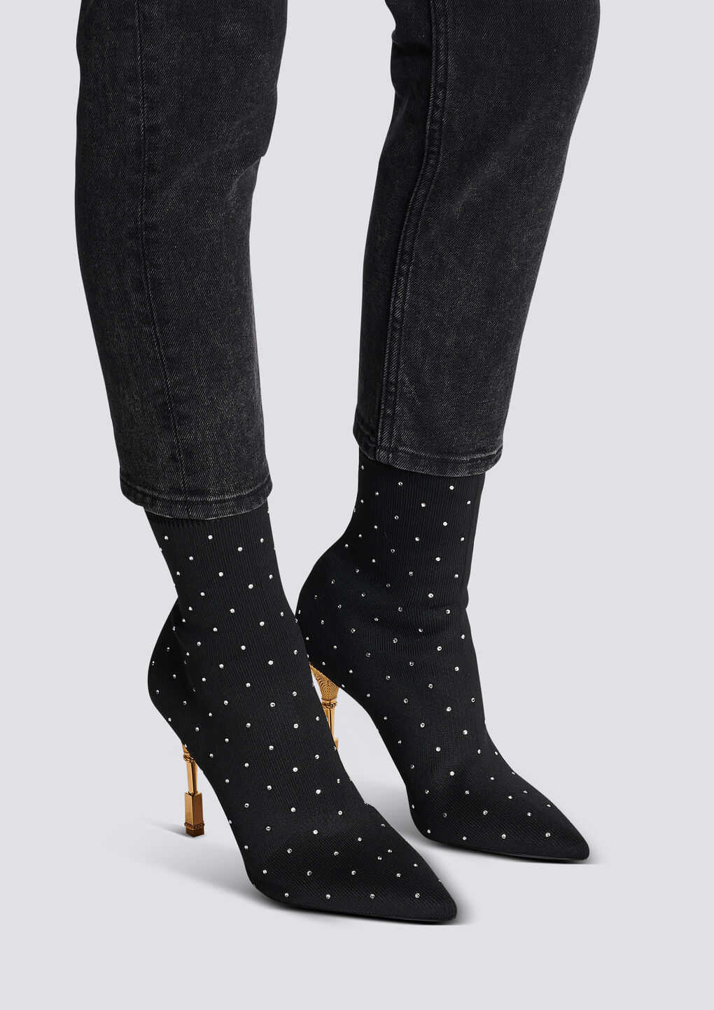 Shop Balmain Moneta Rhinestoned Knit Ankle Boots In Black