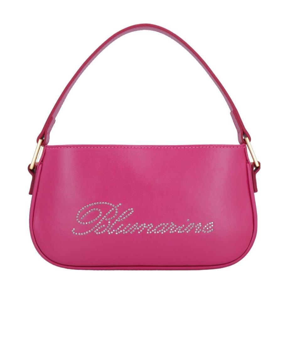 Blumarine Strass Logo Leather Top Handle Bag In Pink