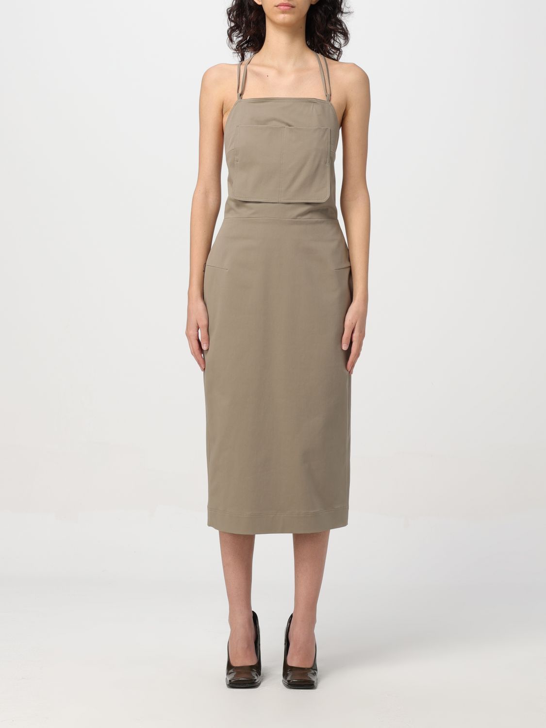 Max Mara Adorno1234 Cotton Twill Midi Dress In Nude