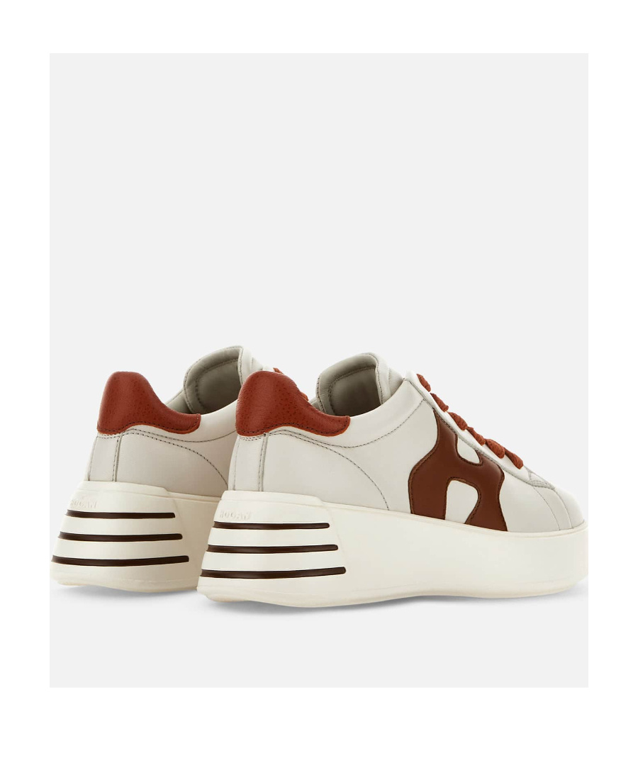 Hogan Rebel Calf Leather Sneakers With Pink Heel In White