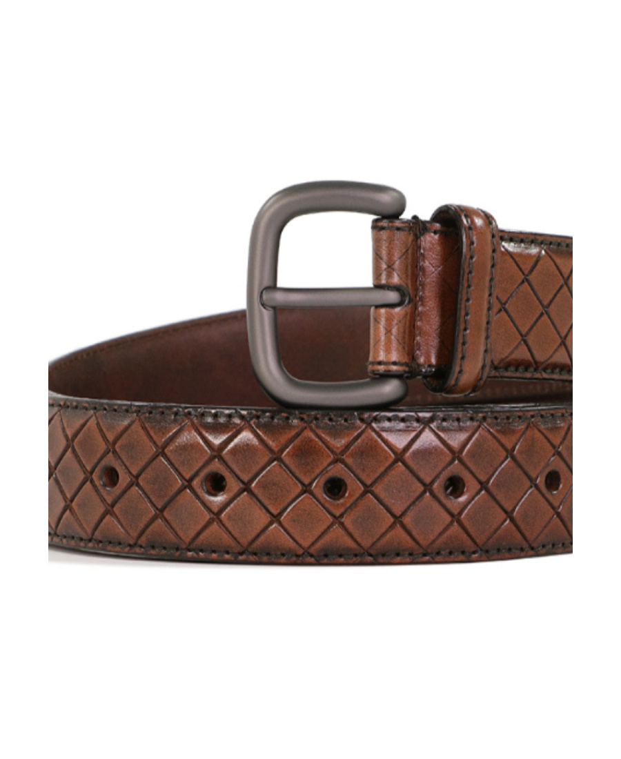 Bottega Veneta Logo Carved Belt In Brown