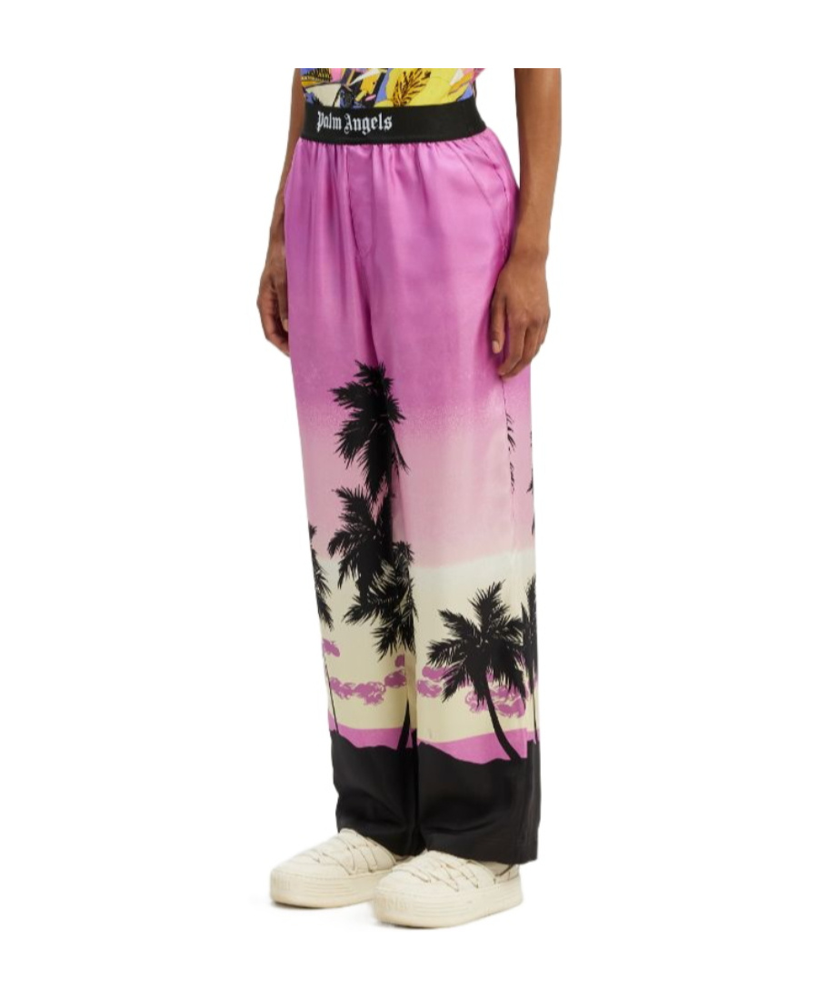 Palm Angels Sunset Palm Print Pajama Pants In Pink