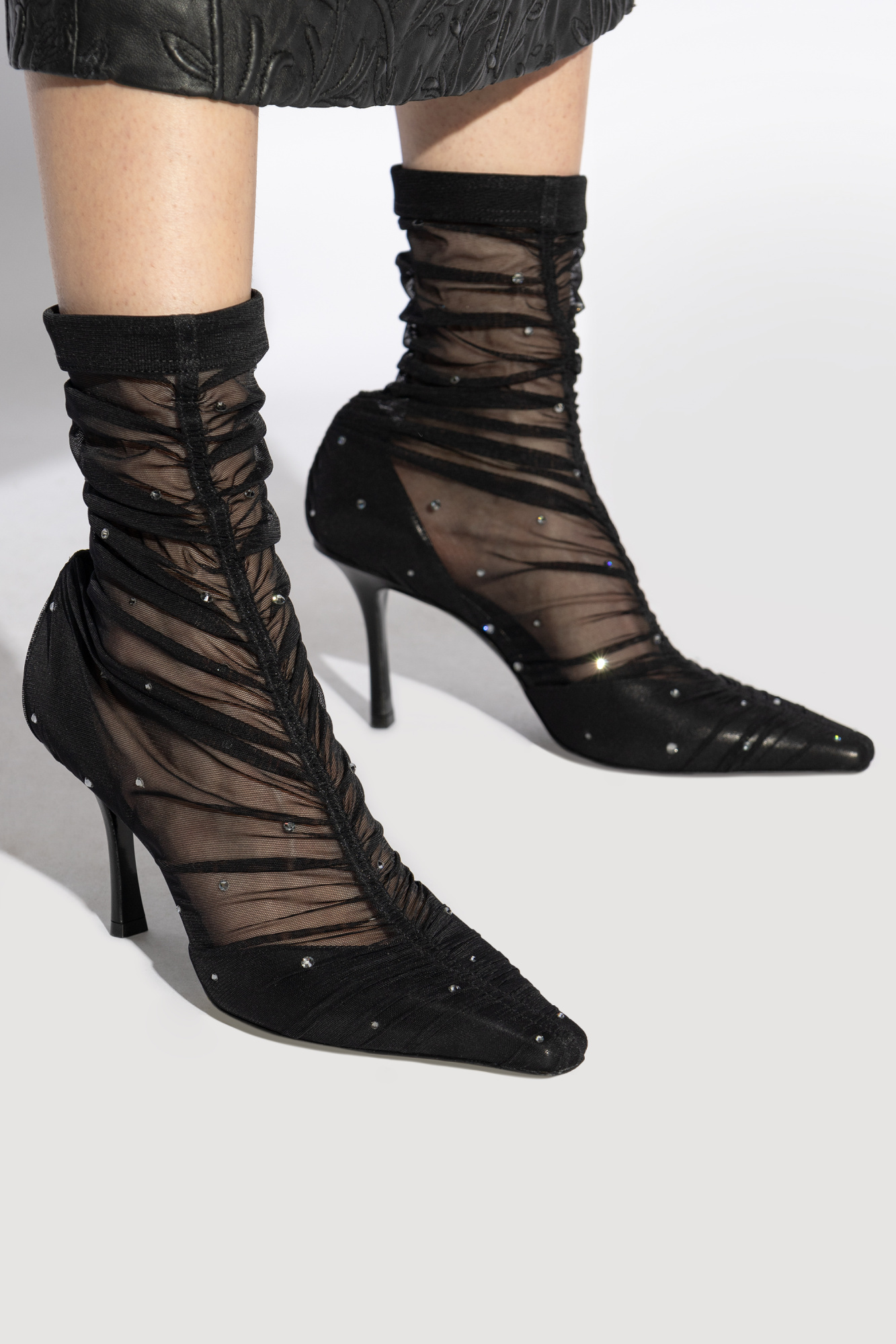 Jimmy Choo Lotta Ab 85 Crystal-embellished Tulle And Satin Sock Boots In Black
