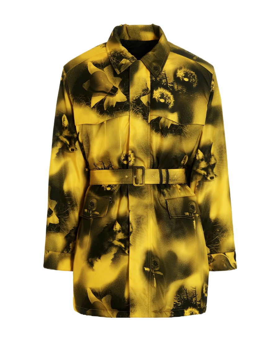 Prada Belted Nylon Parka With Collared Neck In Yellow