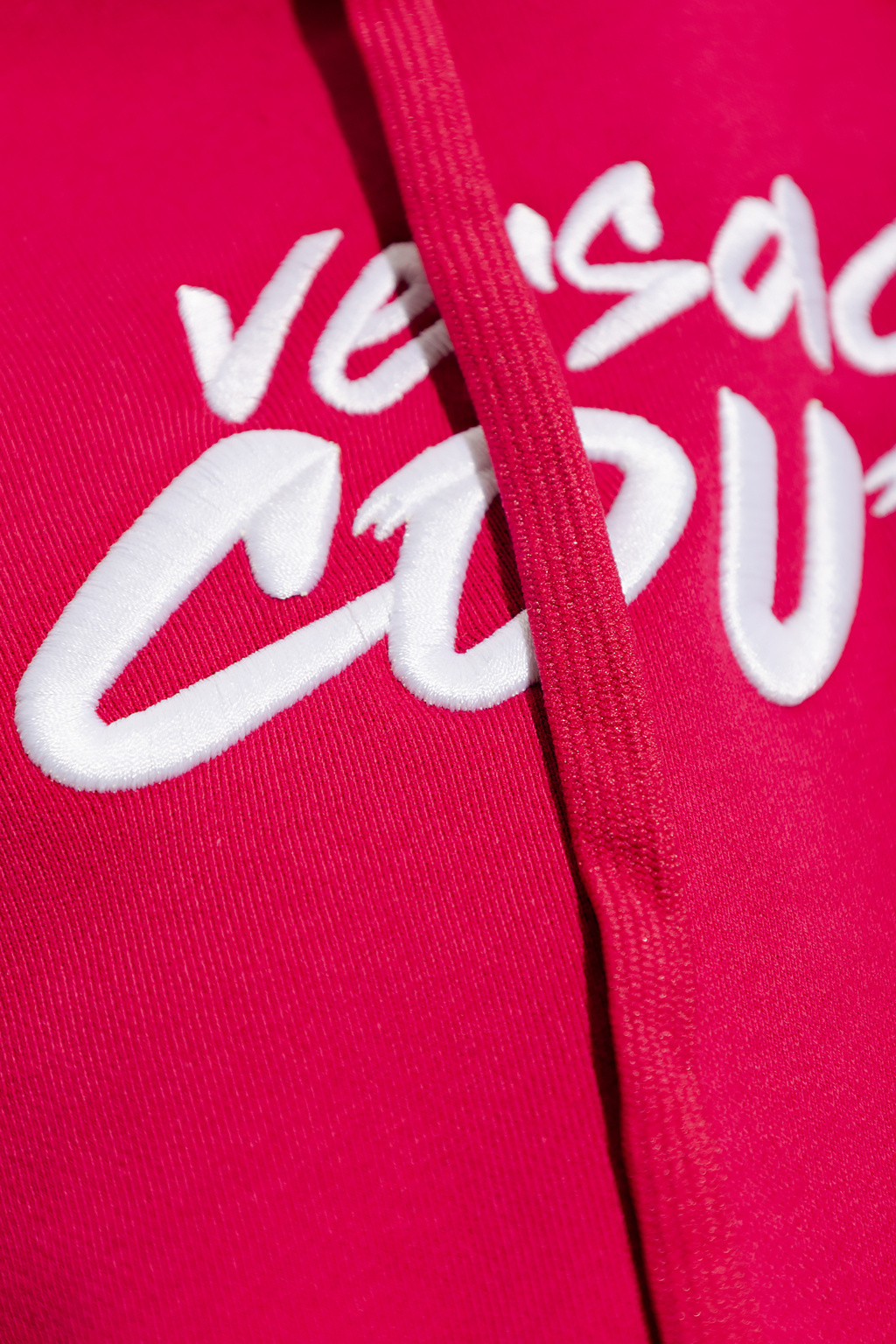 Versace Jeans Logo-embroidered Cropped Hoodie In Red