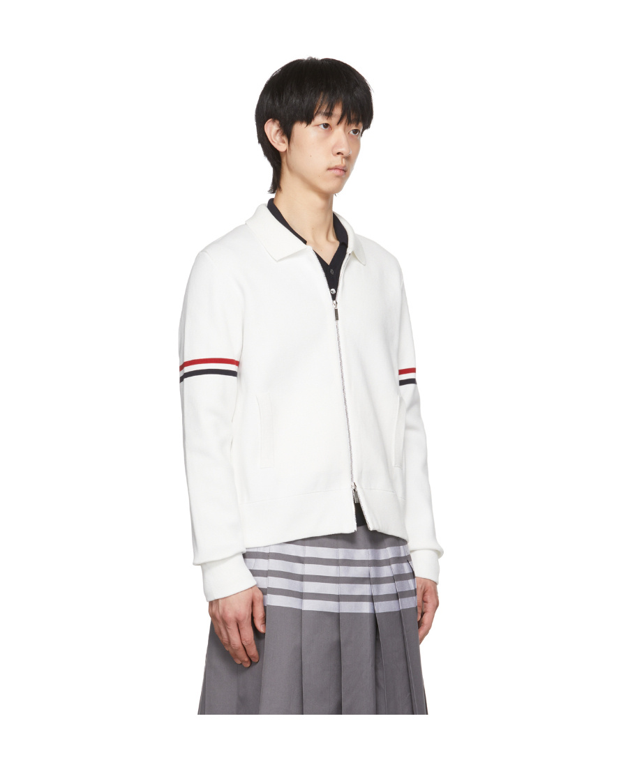 Thom Browne Rwb Stripe Detailed Cardigan In White