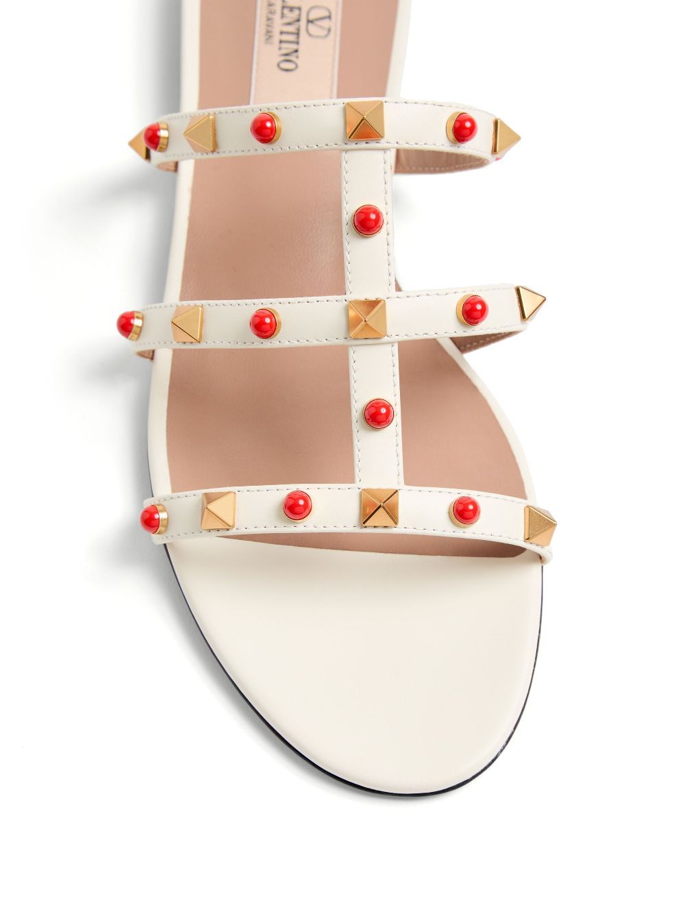 Valentino Rockstud Caged Leather Flat Sandals In Nude
