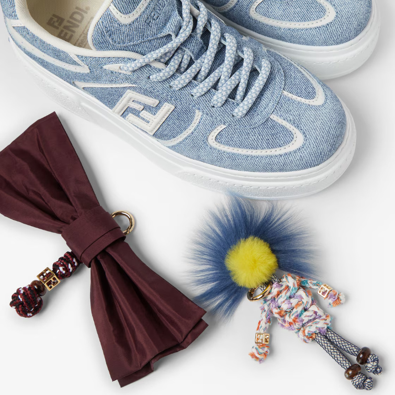 Fendi Match Light Blue Denim-effect Suede Platform Low-tops In Blue