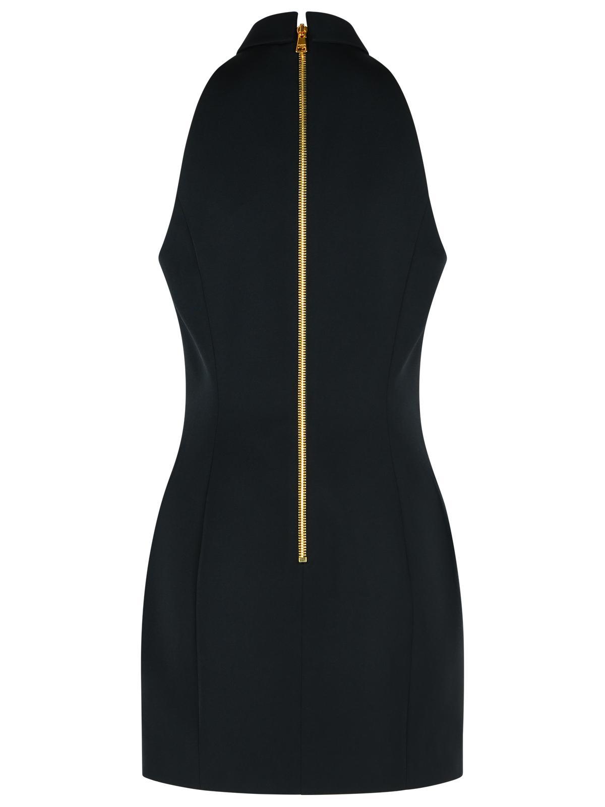 Balmain Black Dress With Pointed Collar And Logo Buttons On The Front In Wool Woman