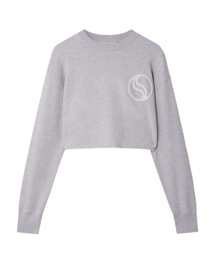 Stella Mccartney S-wave Crewneck Cropped Sweatshirt In Gray