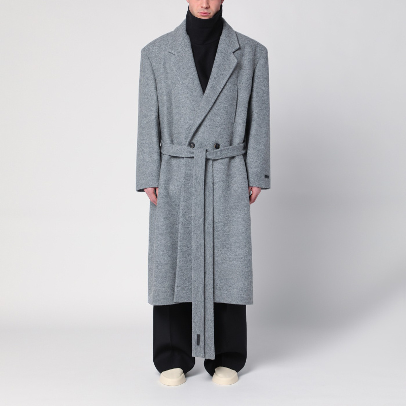 Fear Of God Grey Wool Double-breasted Coat In Gray