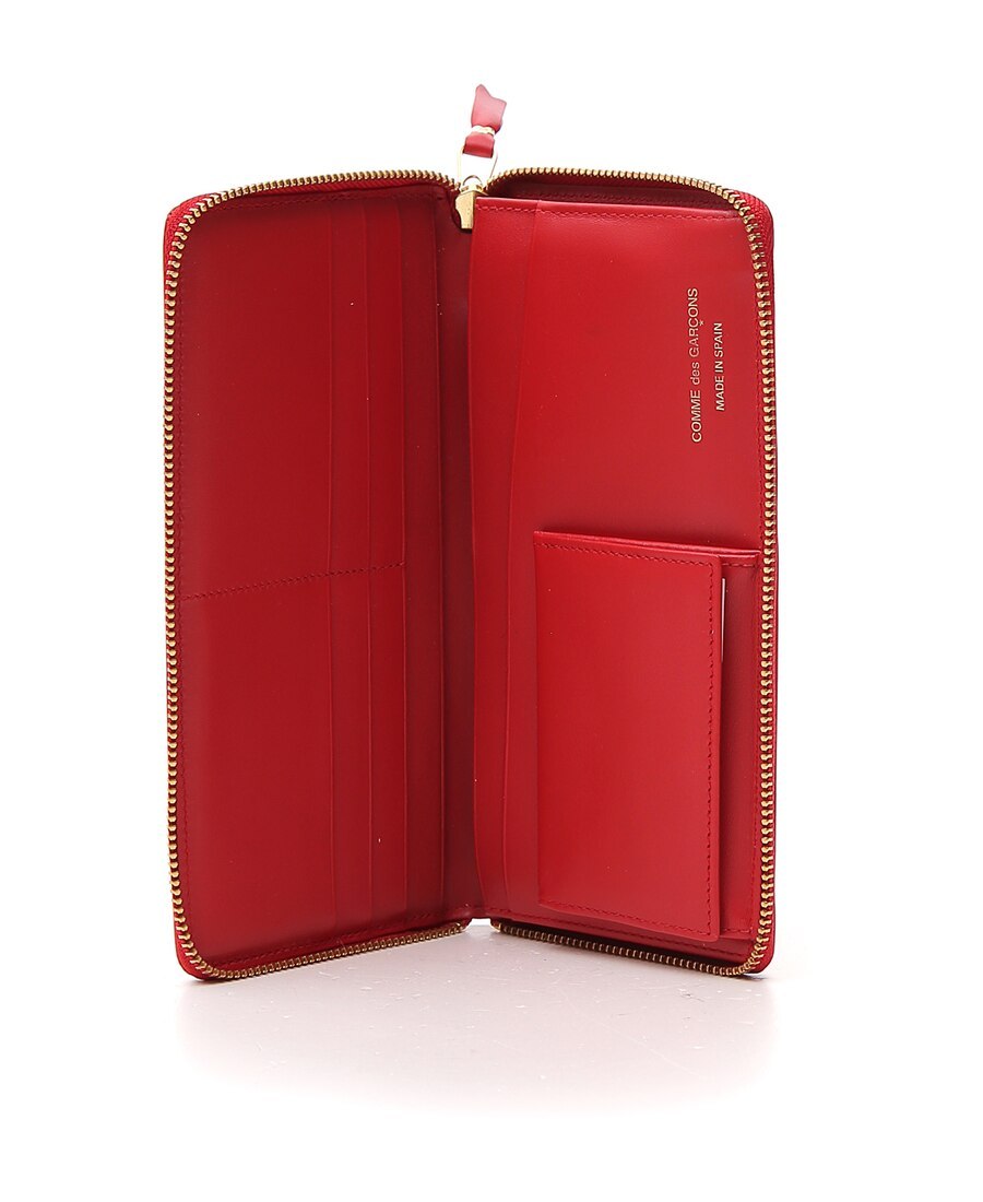 Comme Des Garçons Leather Polkadot Wallet With Zipper In Red