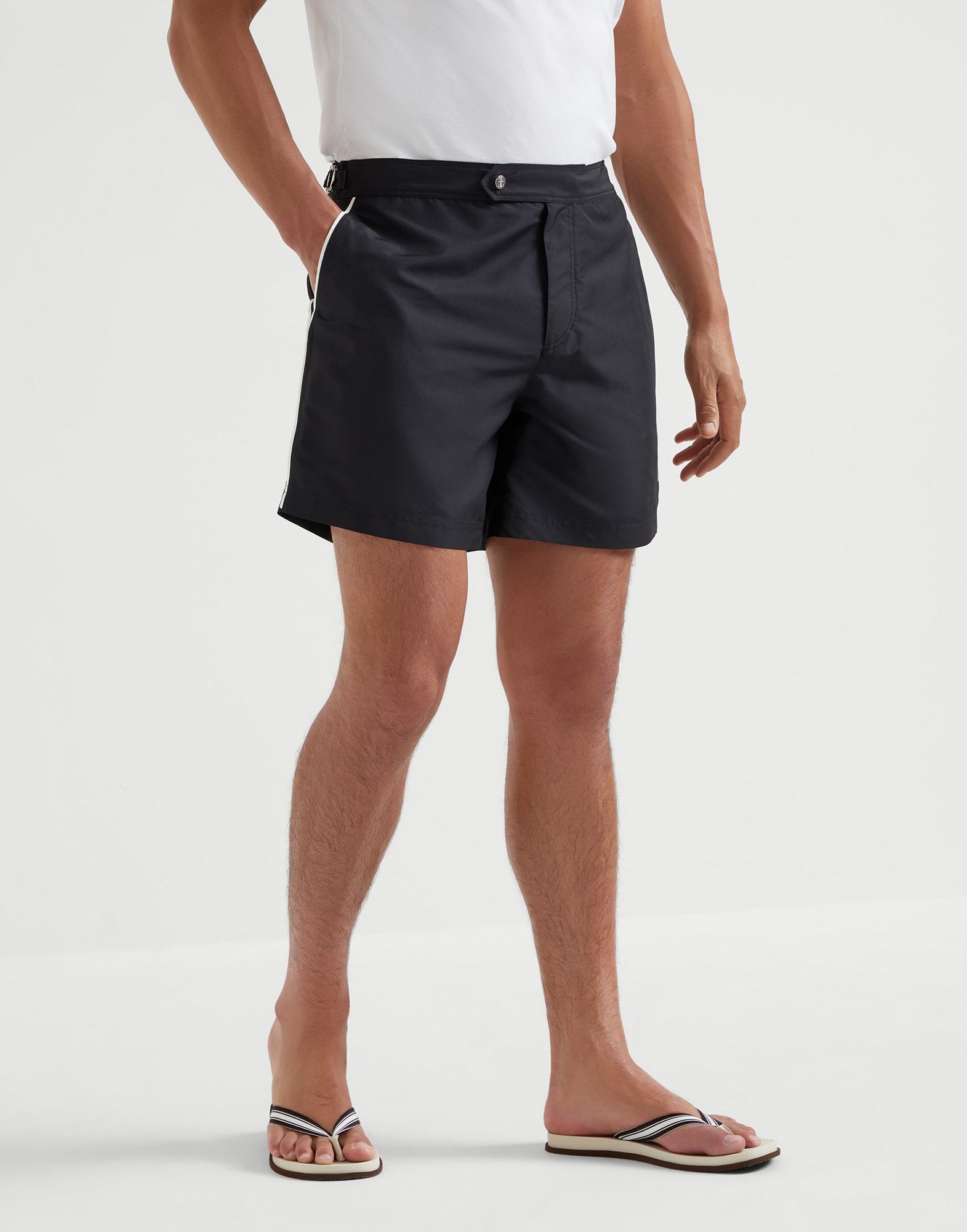 Brunello Cucinelli Contrast-color Swimming Trunks In Black
