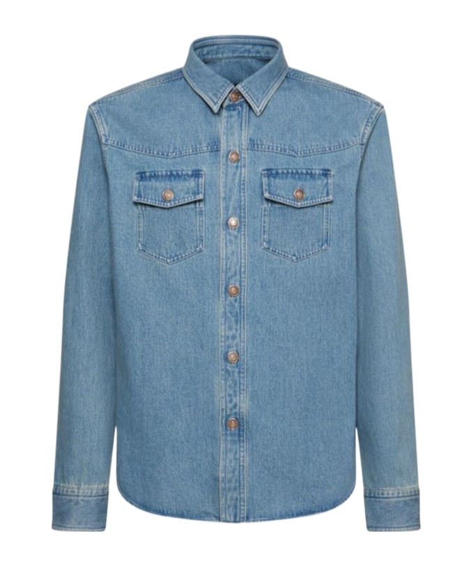 Tom Ford Light Blue Western Panel Shirt With Flap Pockets In Blue