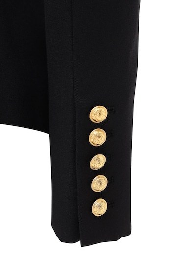 Balmain Black Double-breasted Jacket With Branded Buttons And Asymmetric Cut In Wool Woman