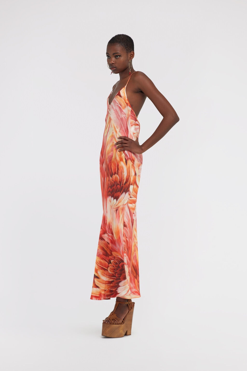 Shop Roberto Cavalli Plumage Silk Maxi Dress In Red
