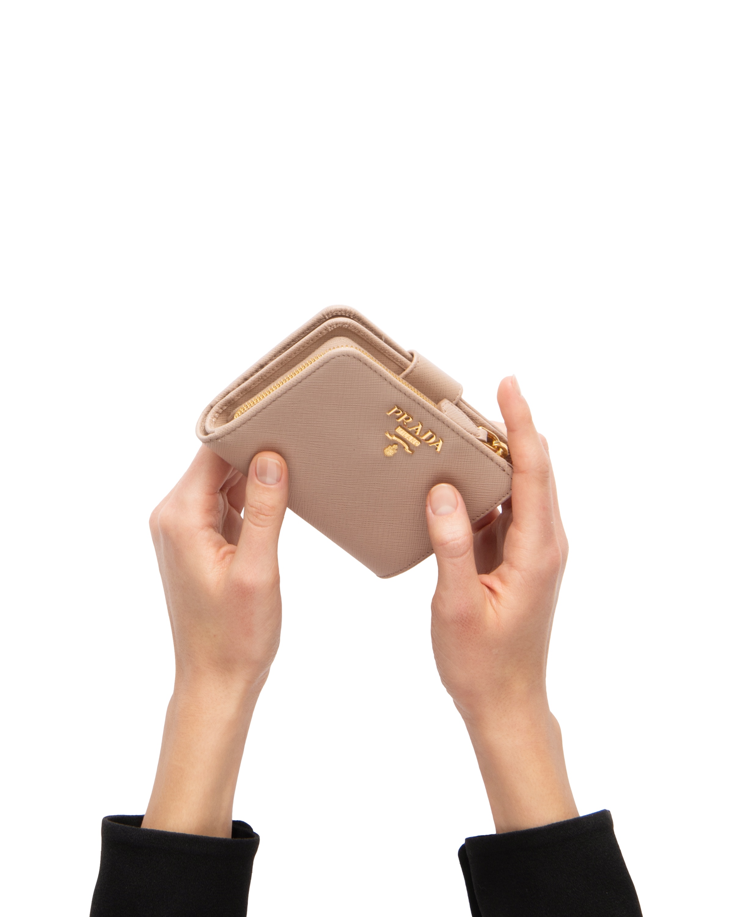 Prada Saffiano Leather Card Holder In Nude