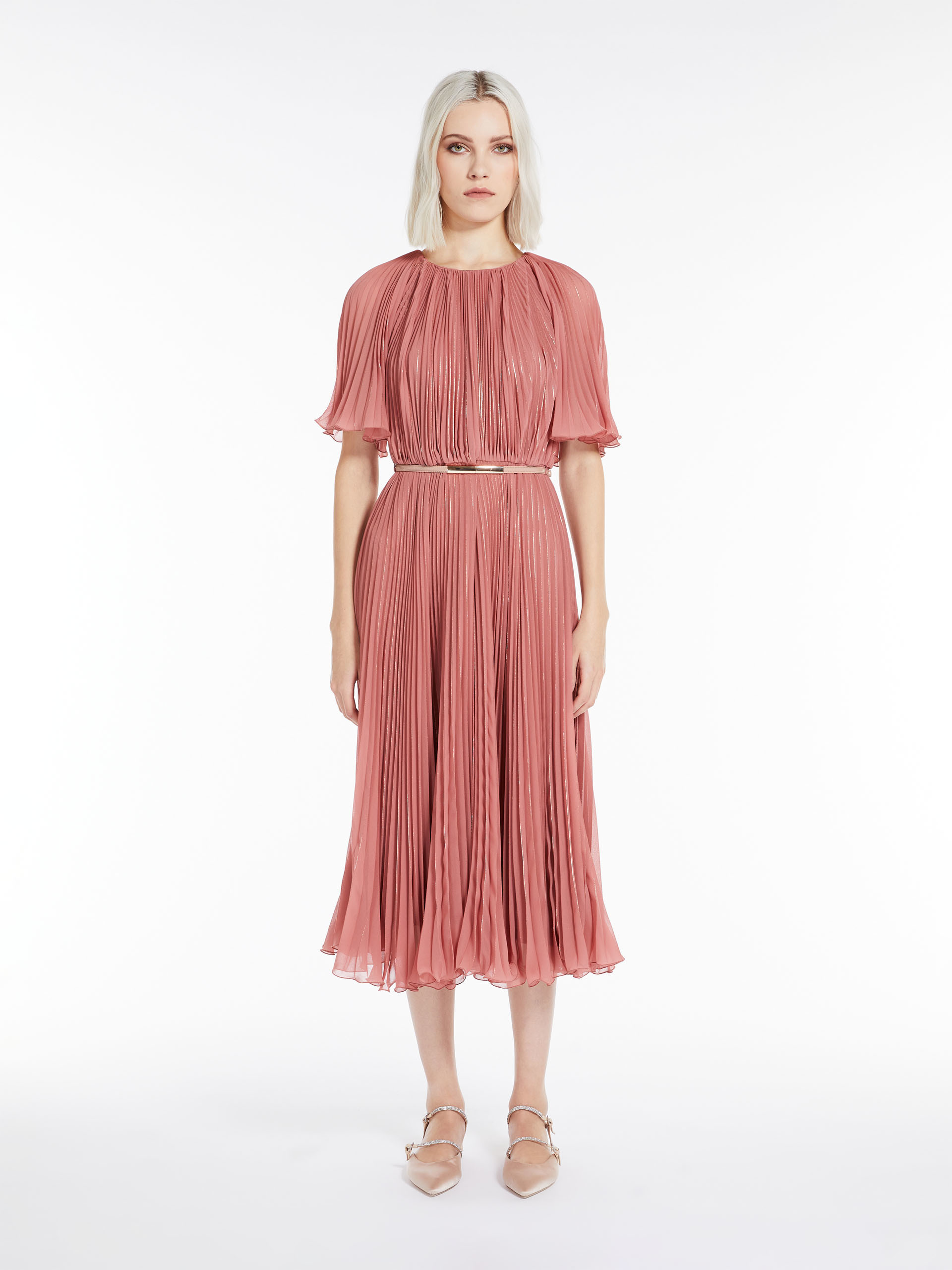 Max Mara Georgette Pleated Dress In Pink