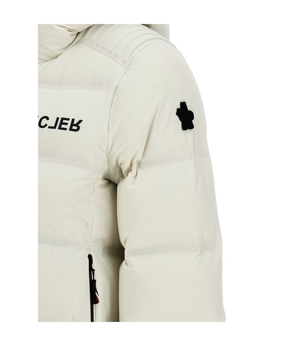 Moncler 'swiss' Quilted Down Jacket With Hood And Ribbed Cuffs In White