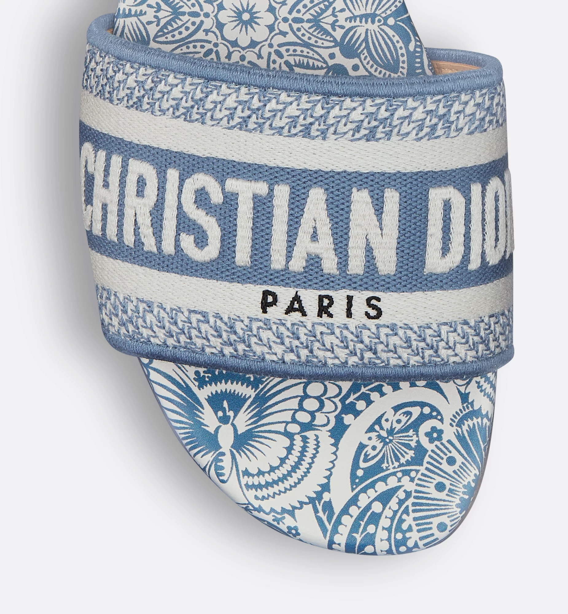 Dior Round Head Flat Slippers In Blue