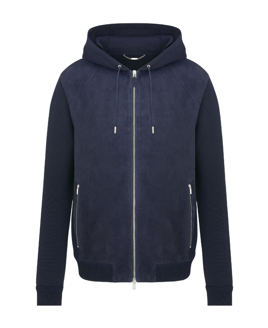 Dior Icons Zipper Hooded Wool Sweater In Blue