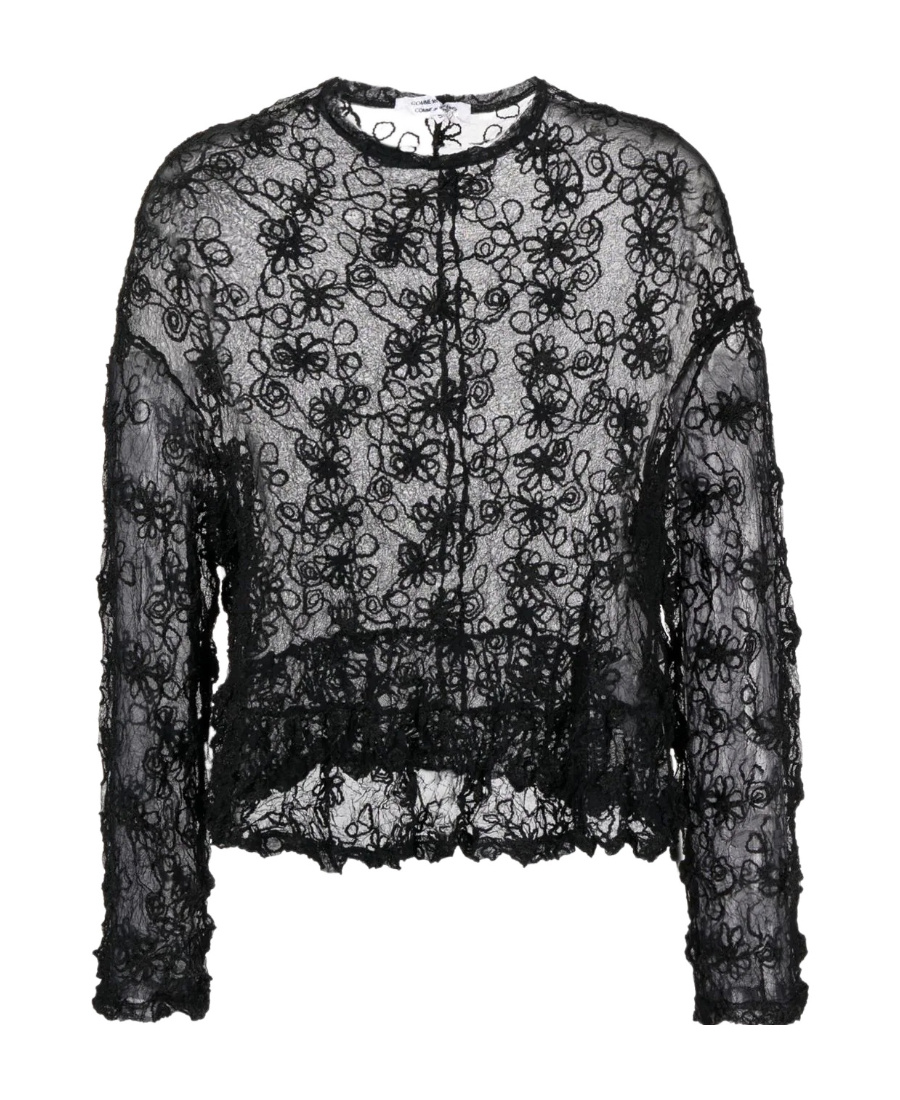 COMME DES GARÇONS SHEER FLORAL-EMBROIDERED BLOUSE 