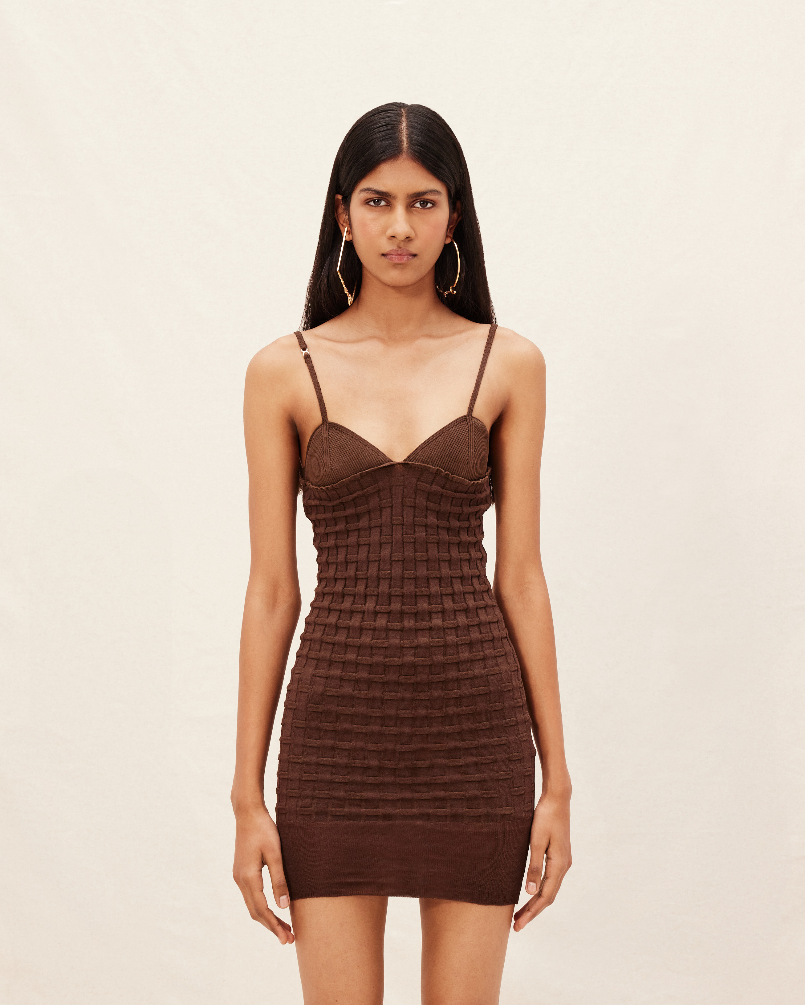 Jacquemus La Robe Maille Tecido Dress In Brown