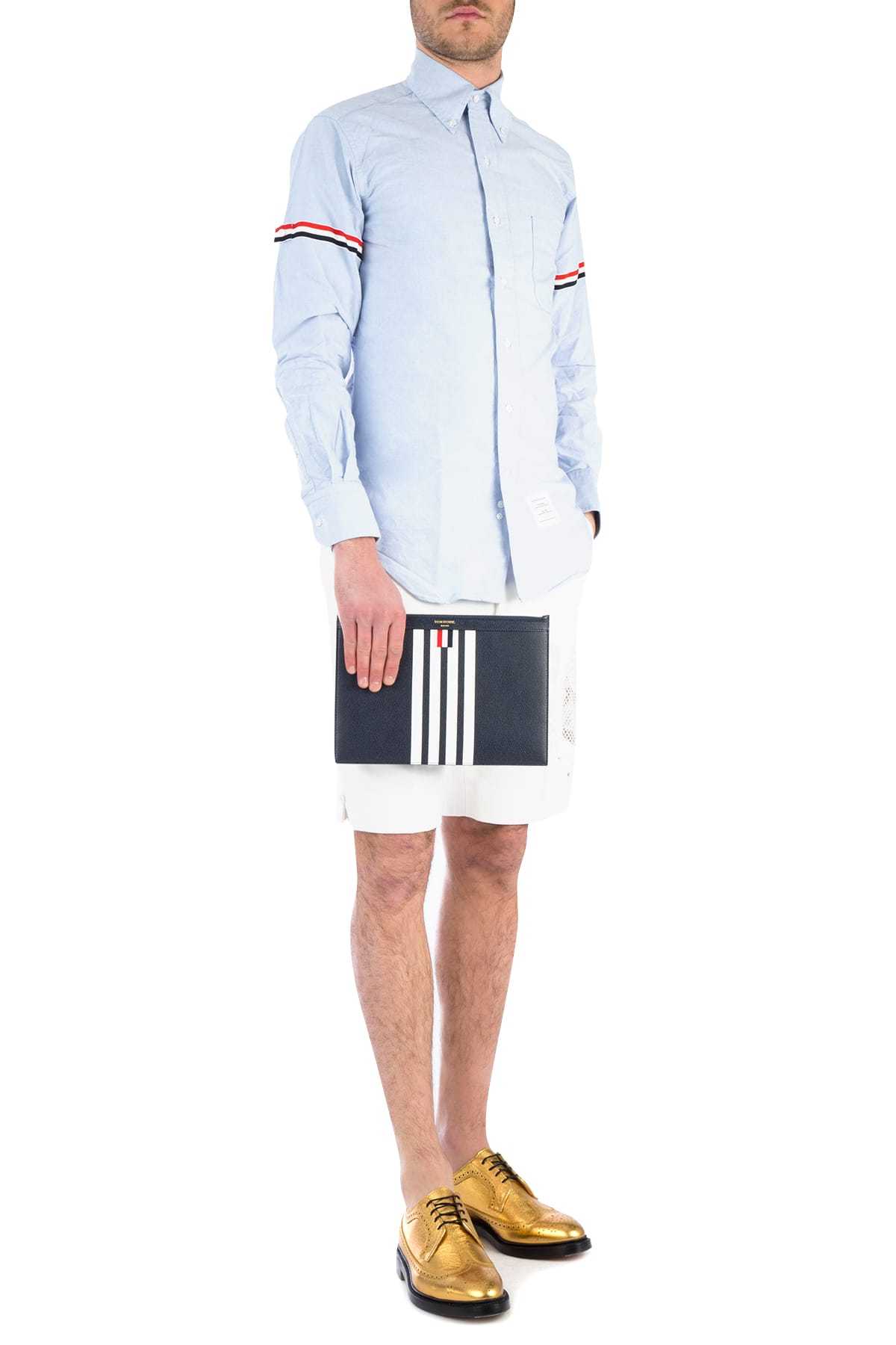 Thom Browne Long Sleeved Grosgrain-armband Shirt In Blue
