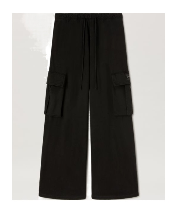 Palm Angels Wide Leg Drawstring Cargo Pants In Black