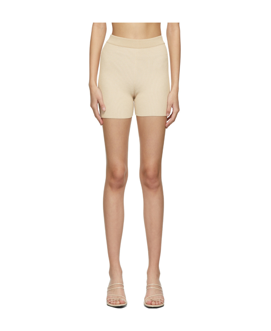 Jacquemus High Waist Knitted Tight Shorts In Nude