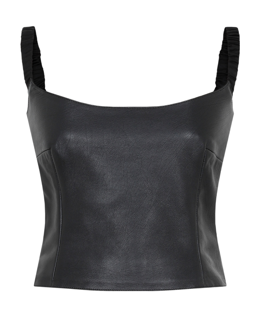Khaite Leather Short Vest In Black