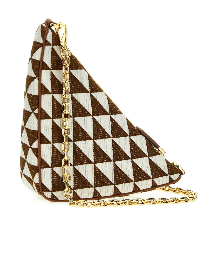Prada Triangle-logo Embroidered Bag In Brown
