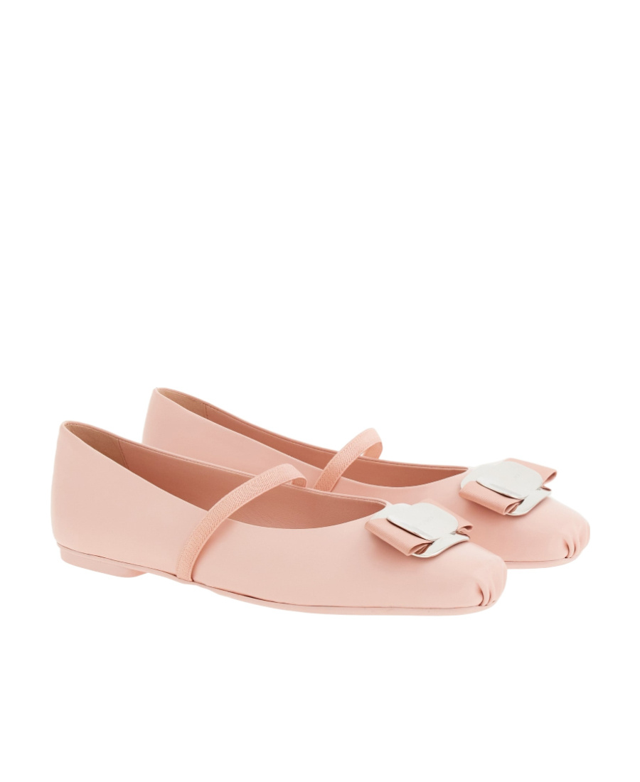 Ferragamo Zina Leather Bow Mary Jane Ballerina Flats In Pink