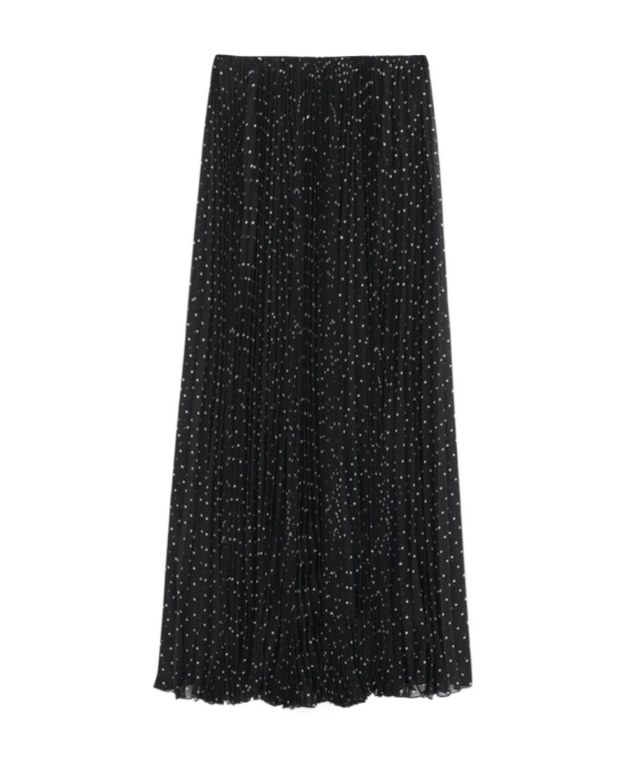 Saint Laurent Dotted Silk Skirt In Black
