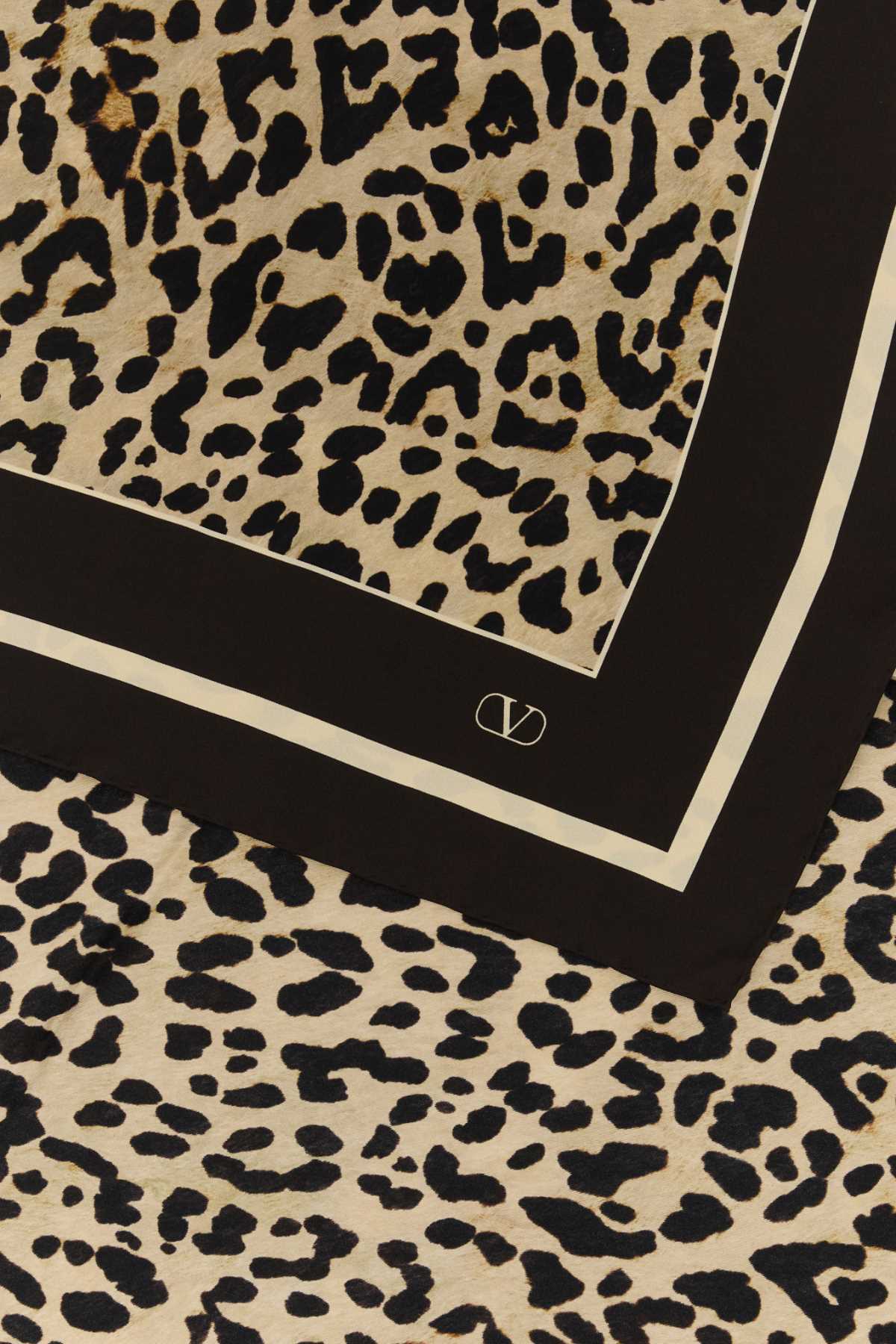 Valentino Animal Print Silk Foulard With Contrast Border In Brown