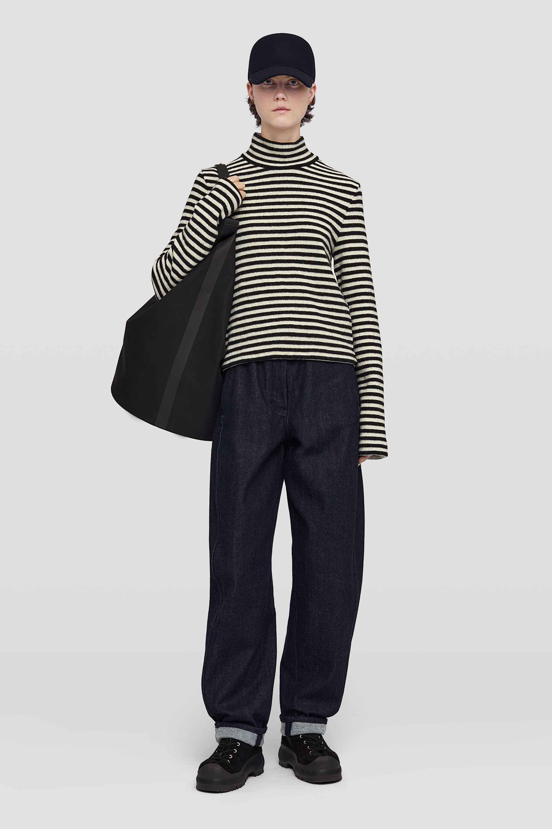 Jil Sander Logo-patch Stripe-pattern Top In Black